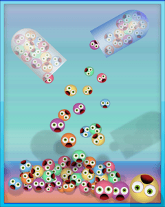 imagen de capsulas de pastillas con cara de emoticonos